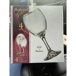 Set Of 4  Imperial Gold Trimmed, Pasabahce Circle Art Of‎ Wine Glasses , Turkey